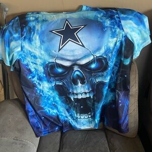 Dallas Cowboys NFL Skull Graphic Shirt Blue White Black 2XL Football Tee